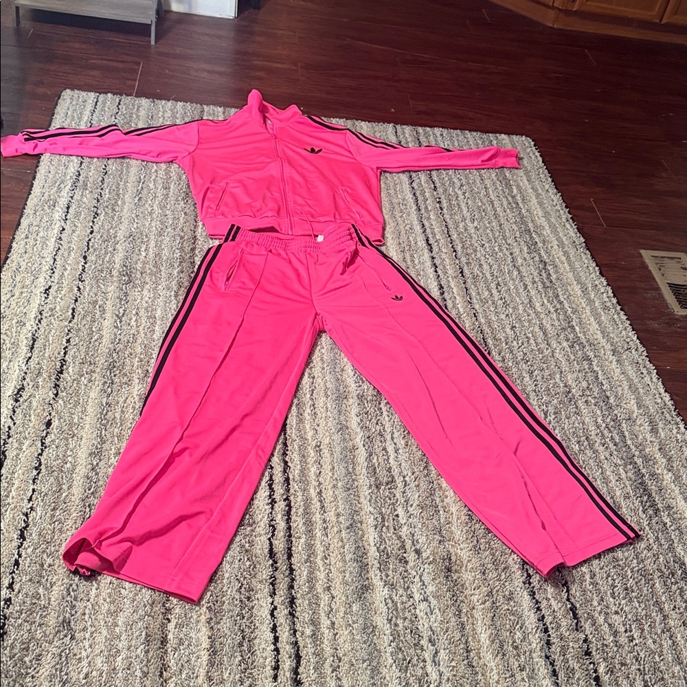 adidas Neon Pink Track Jacket & Joggers with Black Stripes - Picture 2 of 2